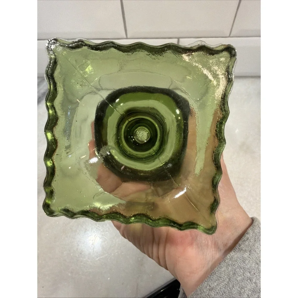 Hazel-Atlas Avocado Green Footed Vase ATC50 Fluted Pedestal 5.75